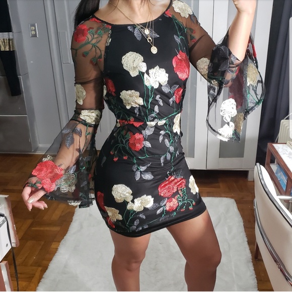 Dresses & Skirts - "Senorita" Black Floral Dress NWOT